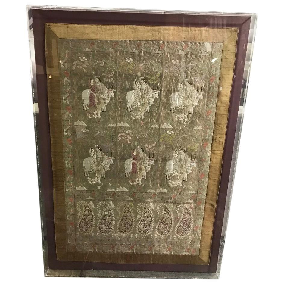 Framed Thai Painted Silk Tapestry For Sale at 1stdibs