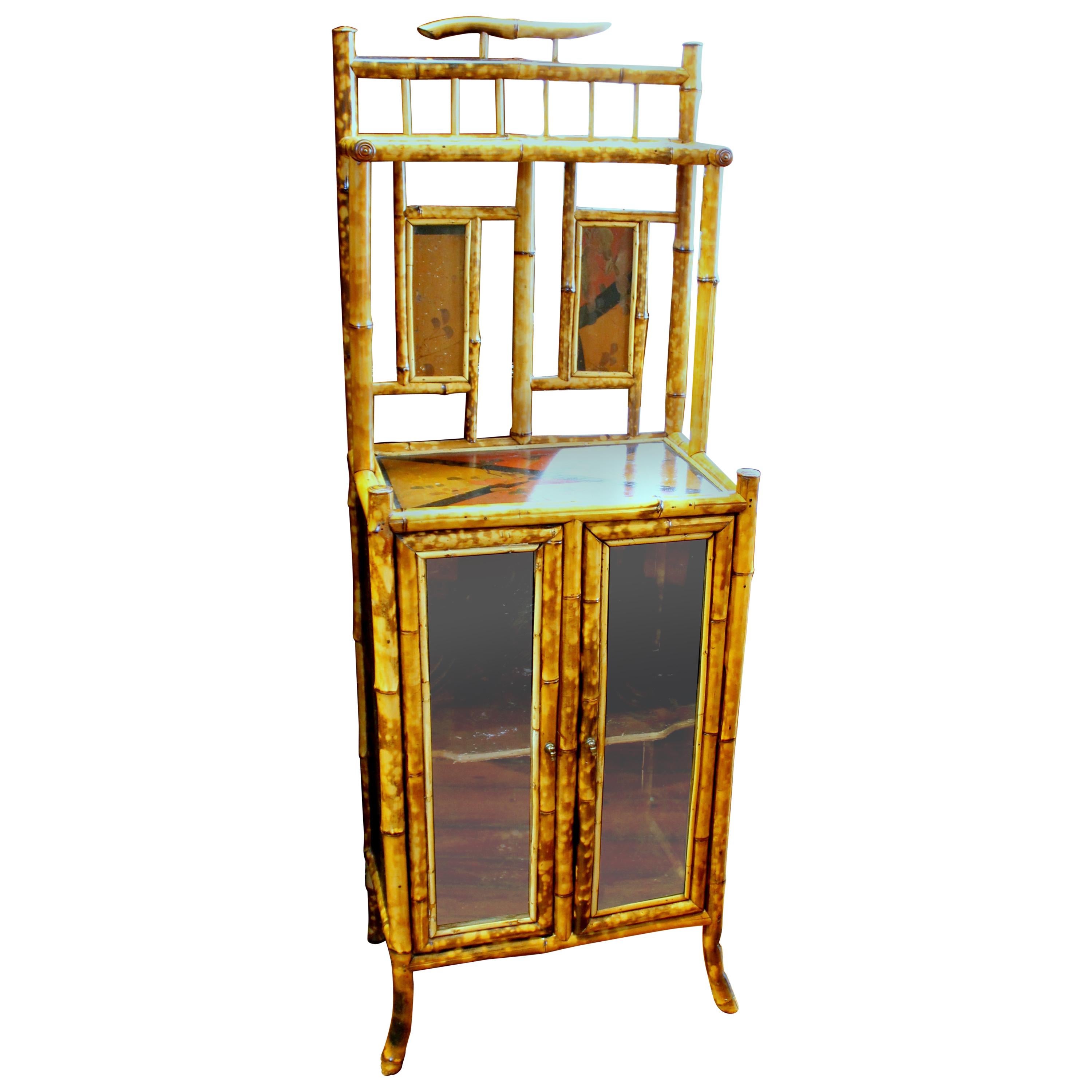 Antique English "Anglo-Japan" Victorian Hand Painted Two-Door Cabinet or Etagere For Sale