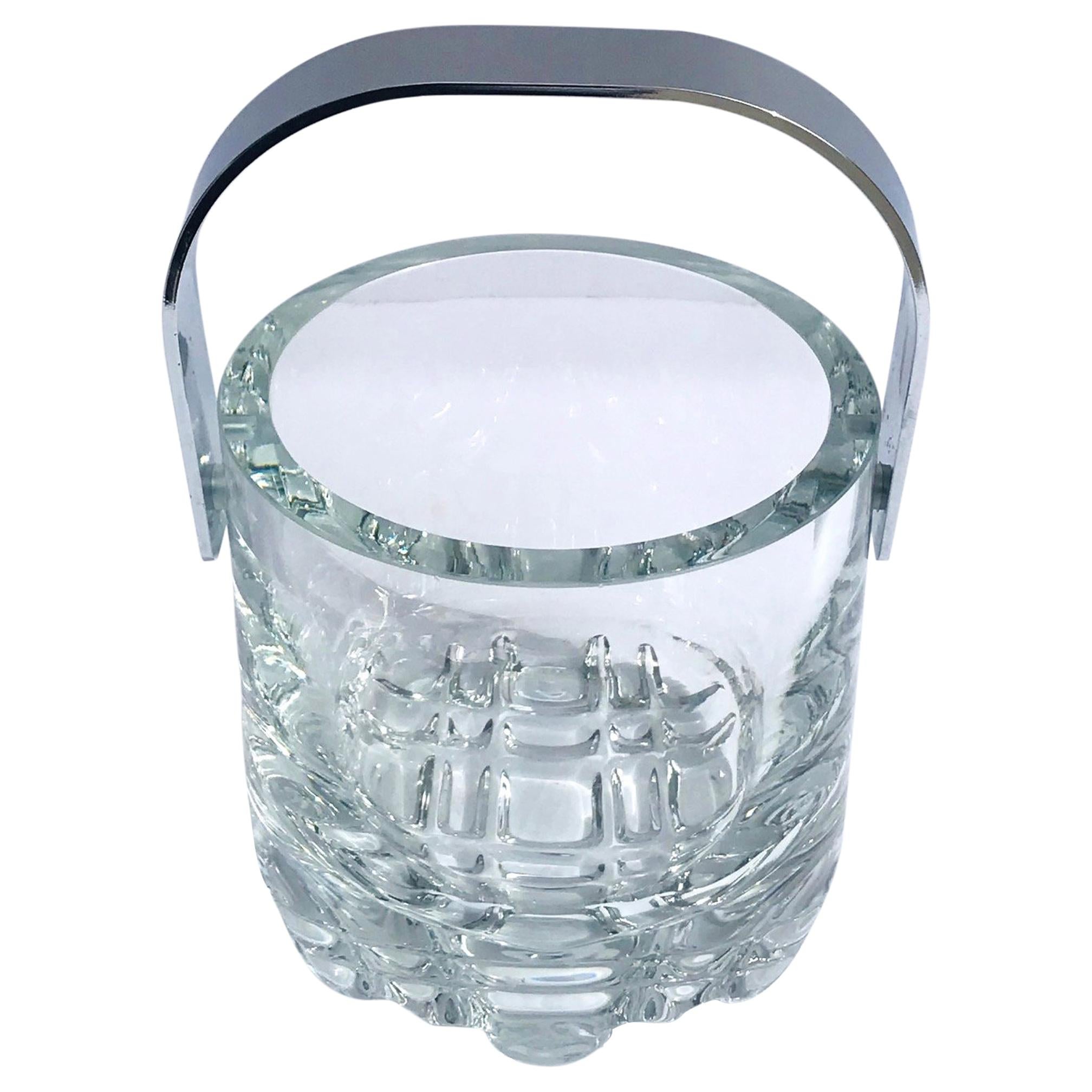 1970s Vintage Crystal Ice Bucket with Ice Glass Design