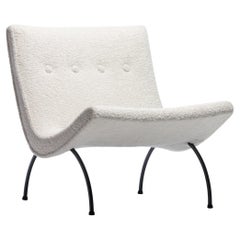 Milo Baughman Scoop Chair aus elfenbeinfarbenem Shearling mit Eisenbeinen:: um 1950