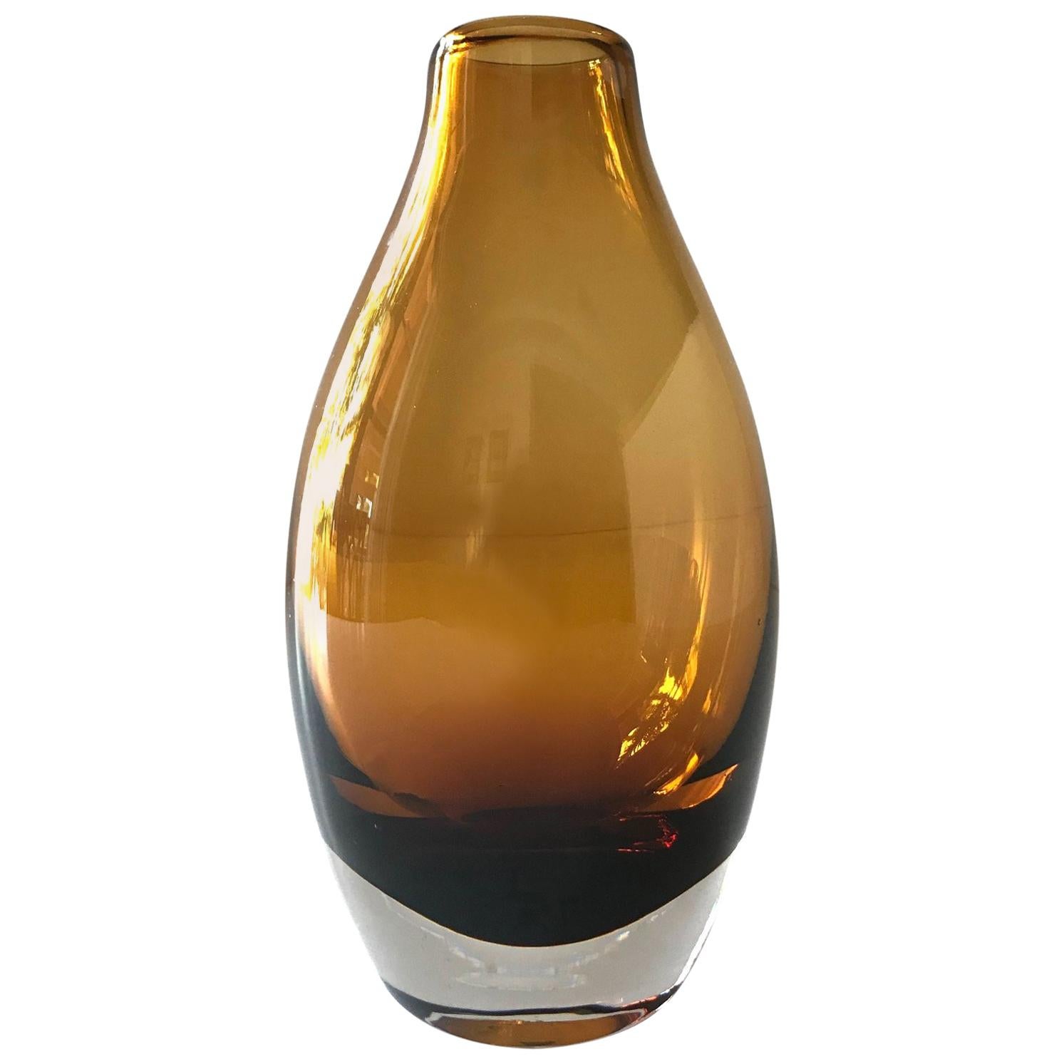 Vintage Scandinavian Modern Sommerso Glass Vase in Amber, 1970s