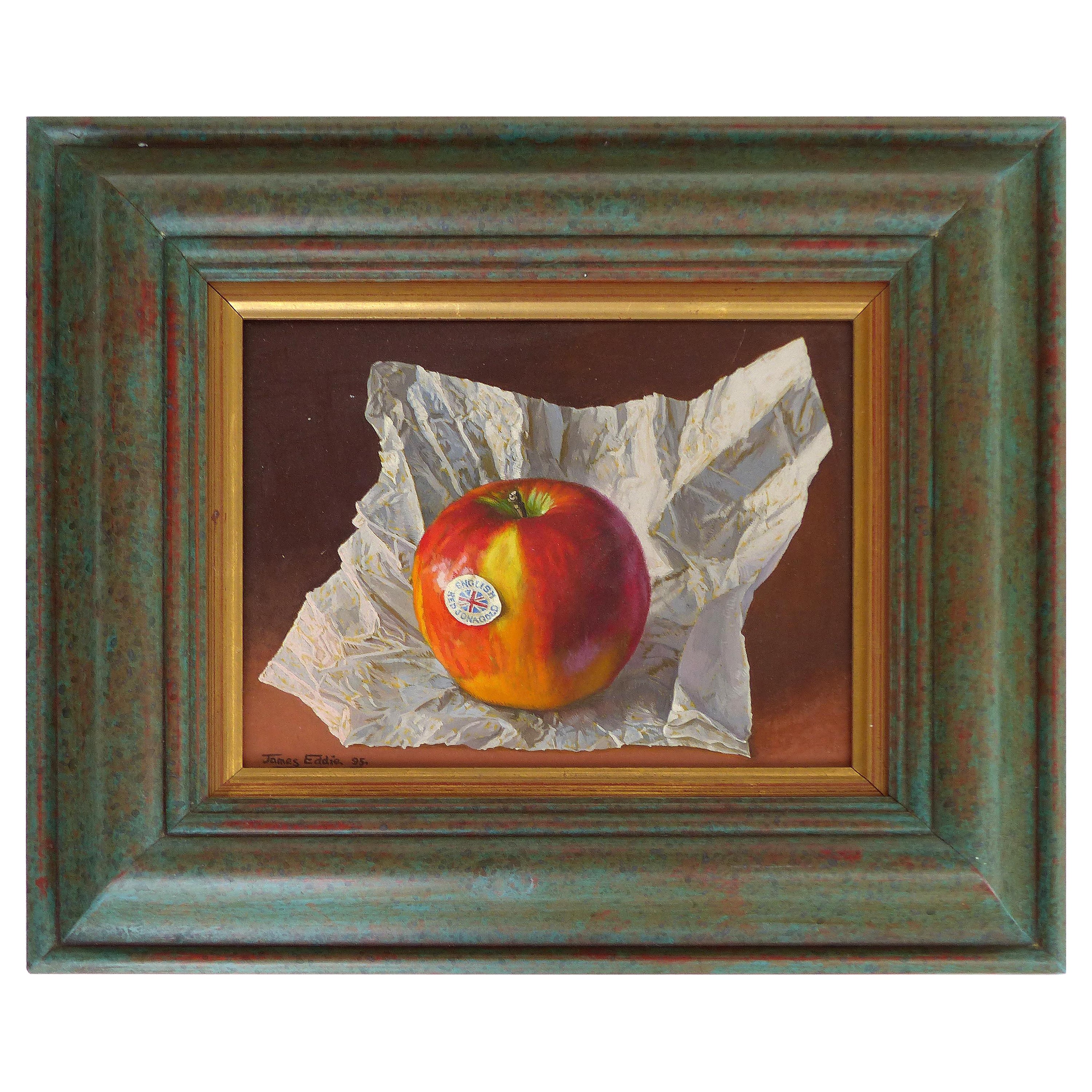 Super-Realism Still-Life Apple Painting by James Eddie, 1995 For Sale