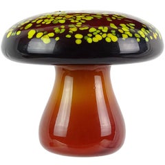 Murano Orange Yellow Italian Art Glass Mushroom Toadstool Paperweight Sculpture