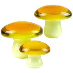 Vintage Murano Orange Yellow Italian Art Glass Mushroom Toadstool Paperweight Sculptures