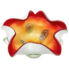 AVeM Aldo Nason Millefiori Gold and Silver Flecks Murano Art Glass Flower Bowl