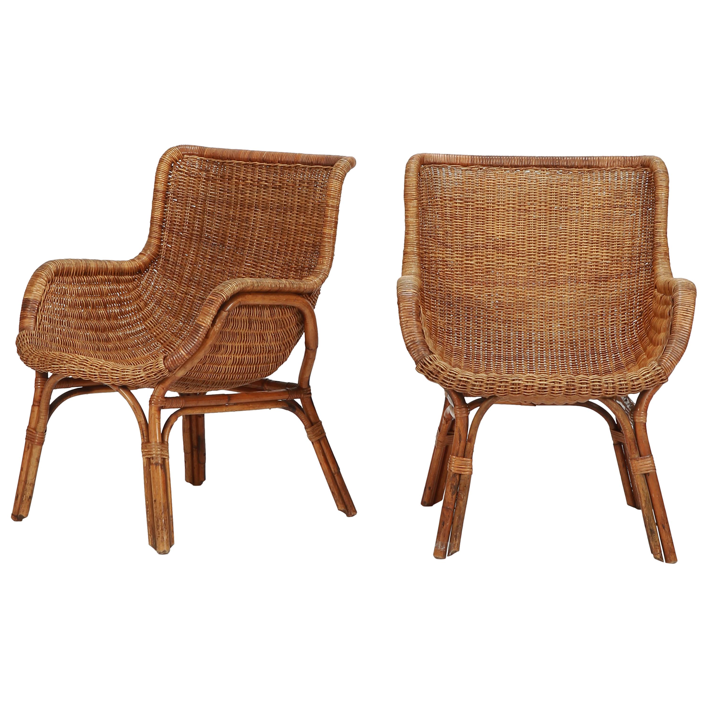 Two Bonacina Bamboo Chairs Italy, 1950s