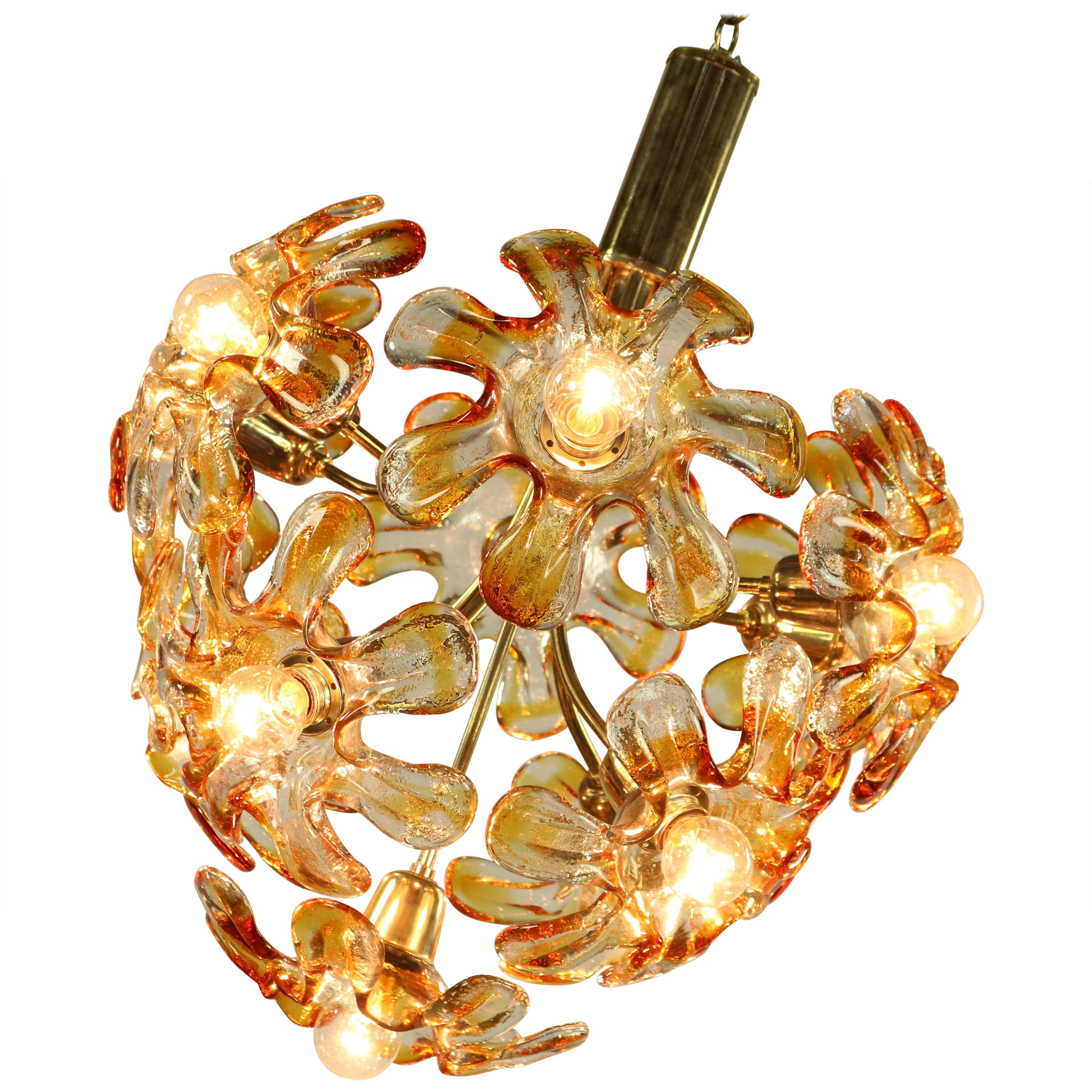 Mazzega Murano Glass Flower or Blossom Chandelier 11 Light Pendant Lamp For Sale