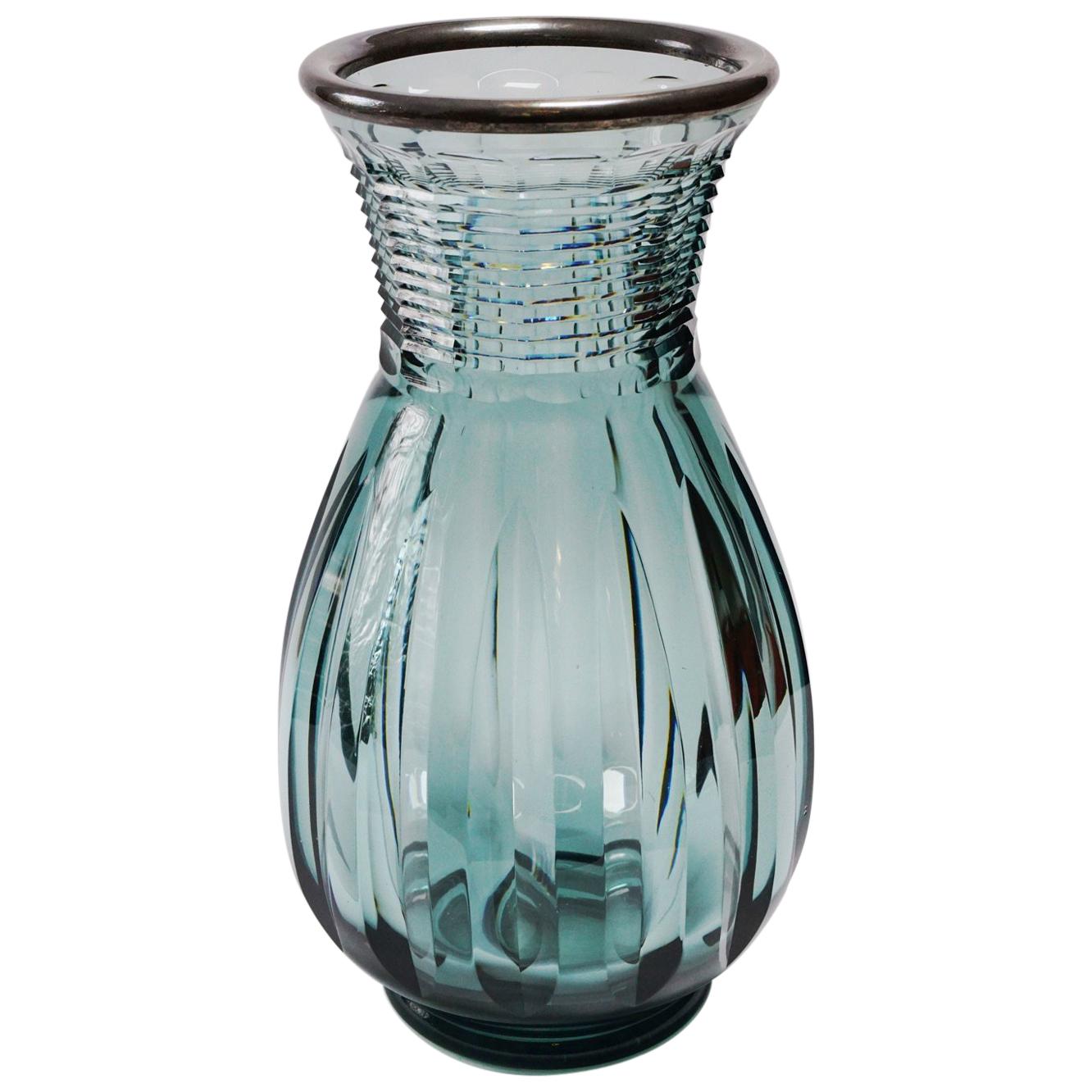 Large Val Saint Lambert "Printemps" Art Deco Crystal Vase by Joseph Simon For Sale