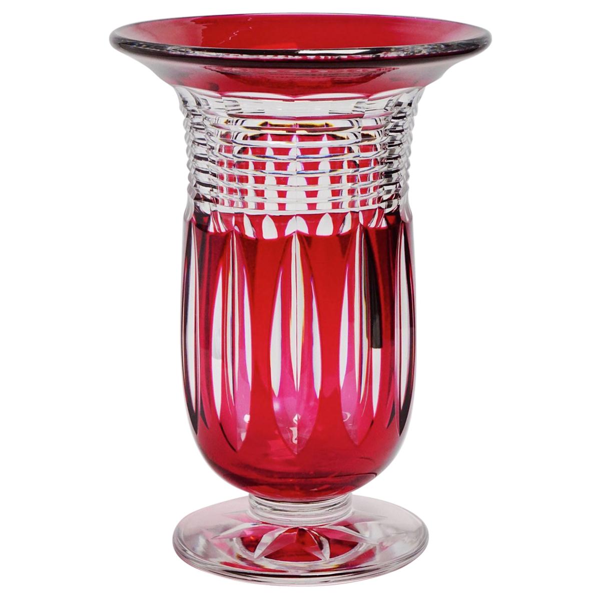 Art Deco Val Saint Lambert Antar Red Crystal Vase by Joseph Simon For Sale