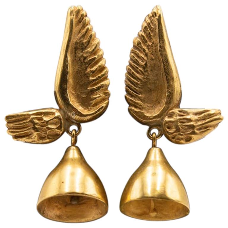 Line Vautrin, France, "Les Cloches Ailées" "Winged Bells" Bronze Earrings