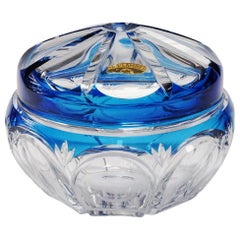 Art Deco Val Saint Lambert Blue Glass Sweet Box Bonbonniere