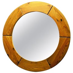 Round Pine Wall Mirror by Glasmäster Markaryd, 1950s, Sweden