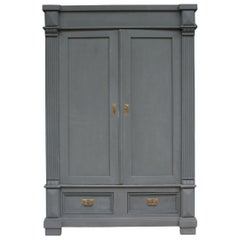 Antique German Wardrobe Made of Pine in Anthracite Color