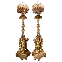 Pair of Monumental Giltwood Torchères after Jacques Gondoin, circa 1870
