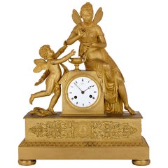 Empire Period Gilt Bronze Mantel Clock by Galle