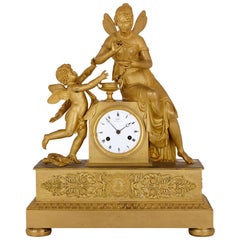 Antique Empire Period Gilt Bronze Mantel Clock by Galle