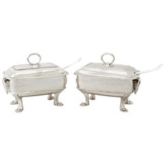 Antique Georgian English Sterling Silver Sauce Tureens with Ladles