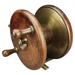 Antique Victorian Treen and Brass Fishing Reel of Large Size