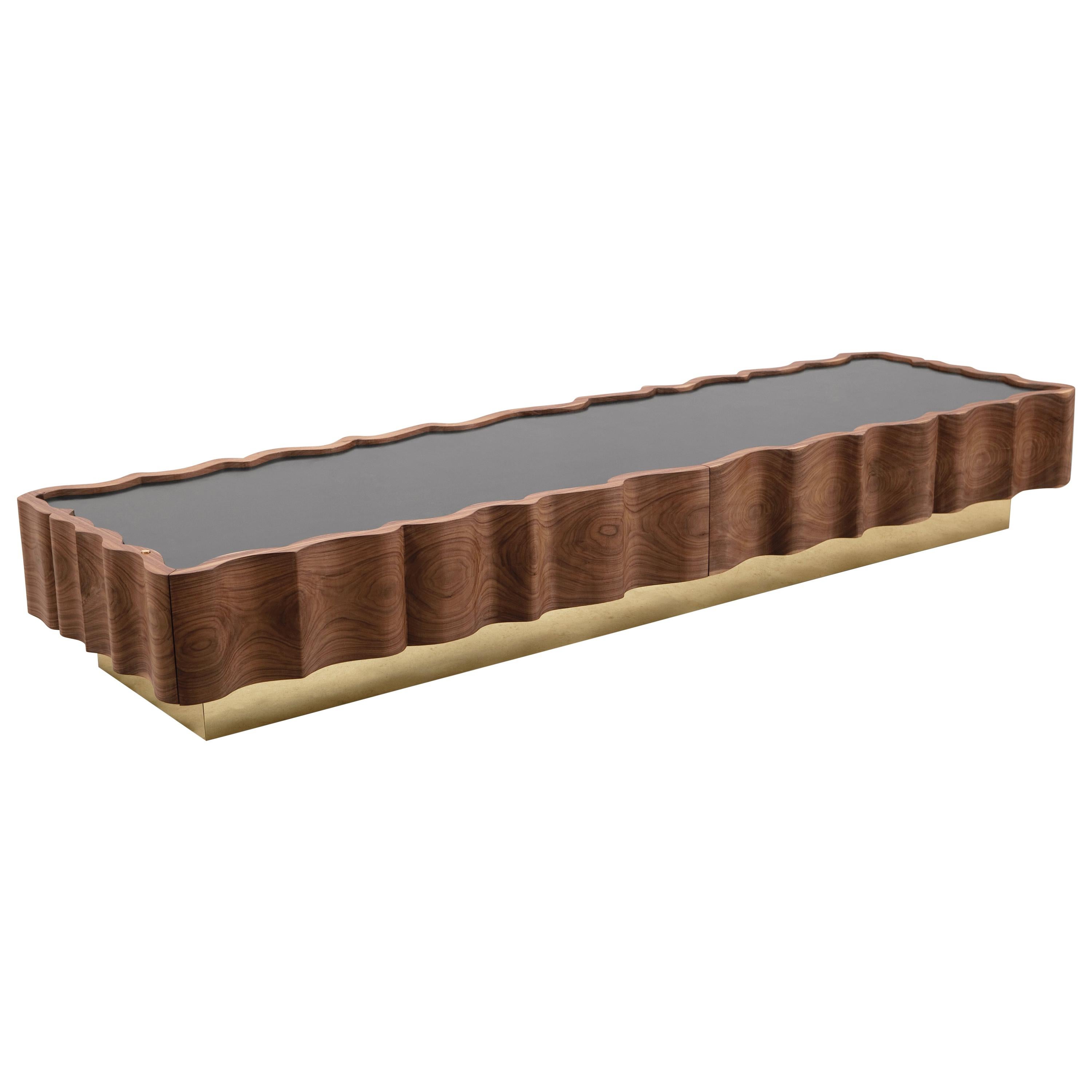 II Pezzo 2 Coffee Table in Walnut Wood and Marble Top For Sale