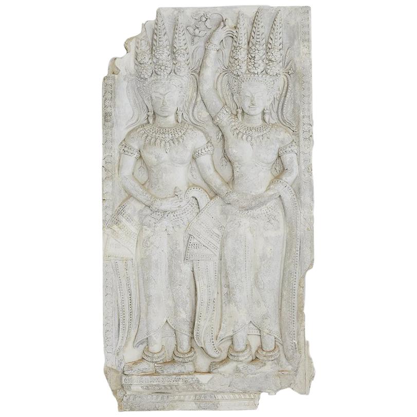 Plaster Cast Panel of a Cambodian Angkor Wat Temple Carving For Sale
