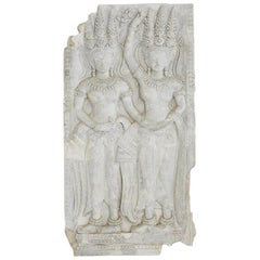 Antique Plaster Cast Panel of a Cambodian Angkor Wat Temple Carving