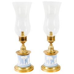 Antique Pair of Ormolu and Jasperware Table Lamps, 19th Century