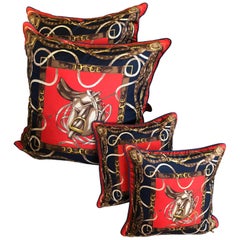 Sumptuous Set of Ralph Lauren Pillows in Red and Navy Blue