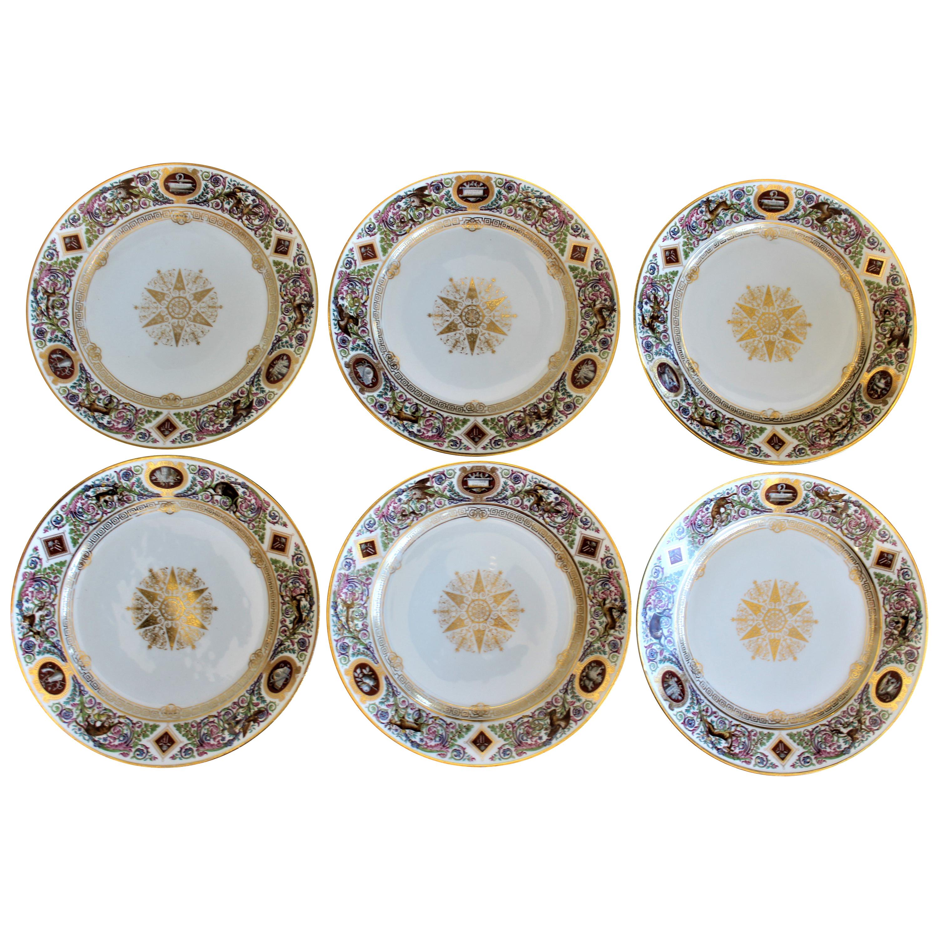  Sevres Chateau de Fountainbleu Pattern French Dinner or Cabinet Plates: 6