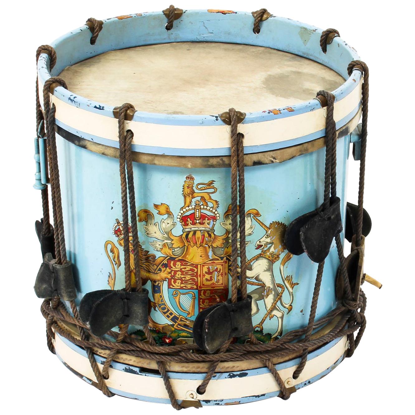 Antique Military Drum with British Royal Coat of Arms, Late 19th Century