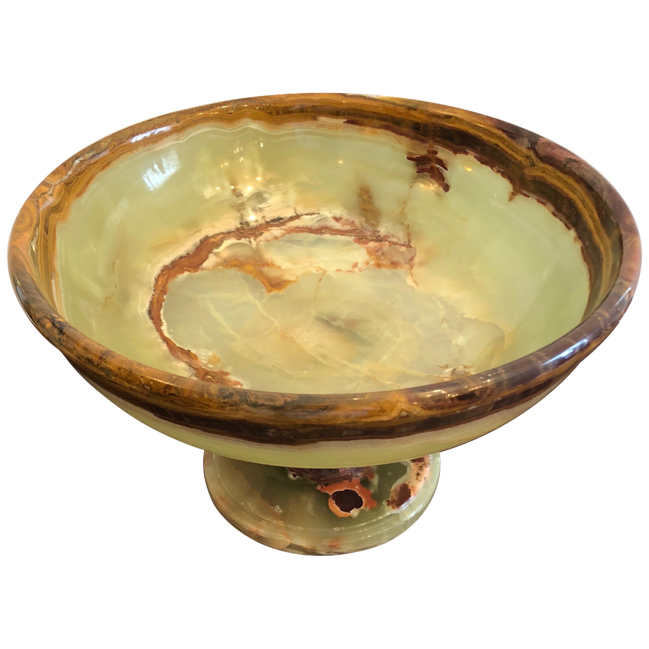 Luminous Large Onyx Marble Center Bowl Compote Tazza