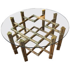 Sensational McGuire Round Rattan Coffee Table with Glass Top
