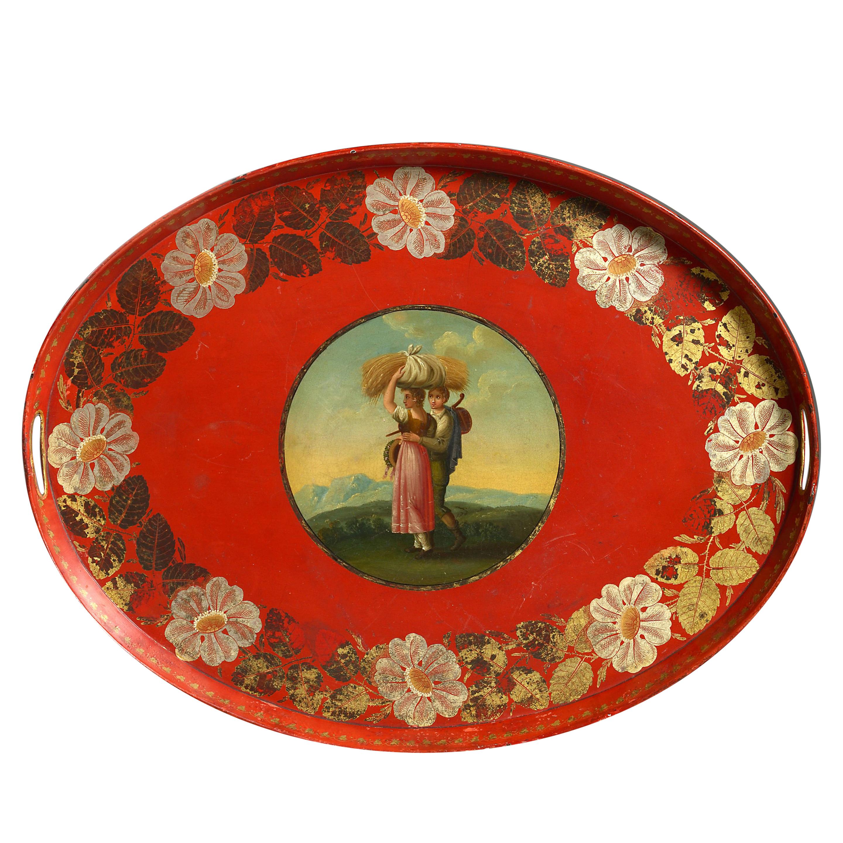 Early 19th Century Regency Period Red Tole Tray