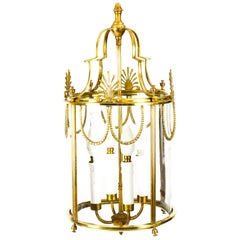 Antique Neoclassical Brass Hanging Lantern, 19th Century