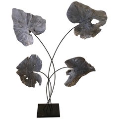Superb Rare Asian Teak Wood and Black Iron Standing Plant Sculpture