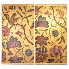 Pair of Painted Canvas, Monkeys, Flowers and Branches, Contemporary Work