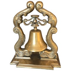 Antique Big Brass Nautical Bell on Stand