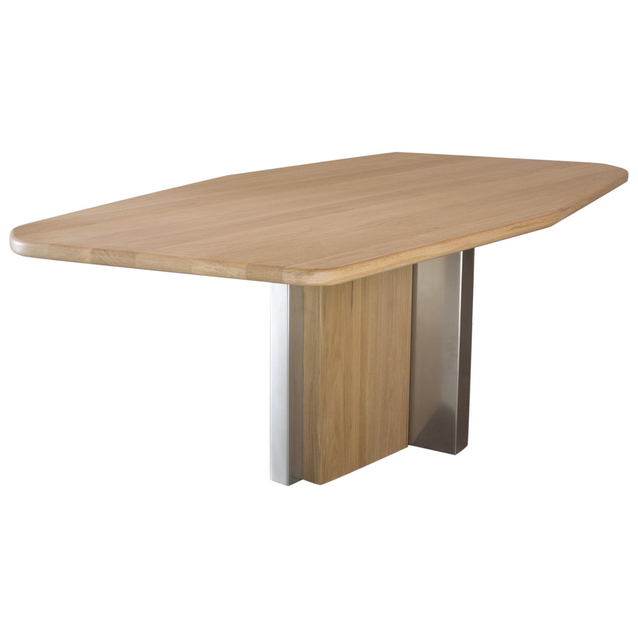 Diamond Table (82") in White Oak and Polished Aluminum by Simon Johns For Sale