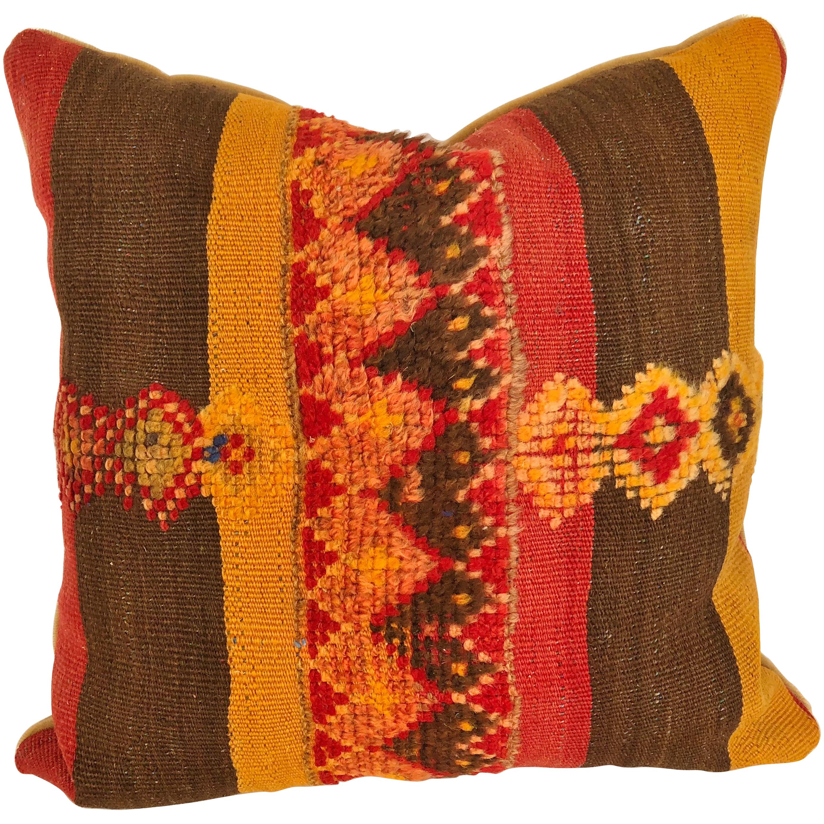 Custom Pillow by Maison Suzanne Cut from a Vintage Moroccan Wool Rug For Sale