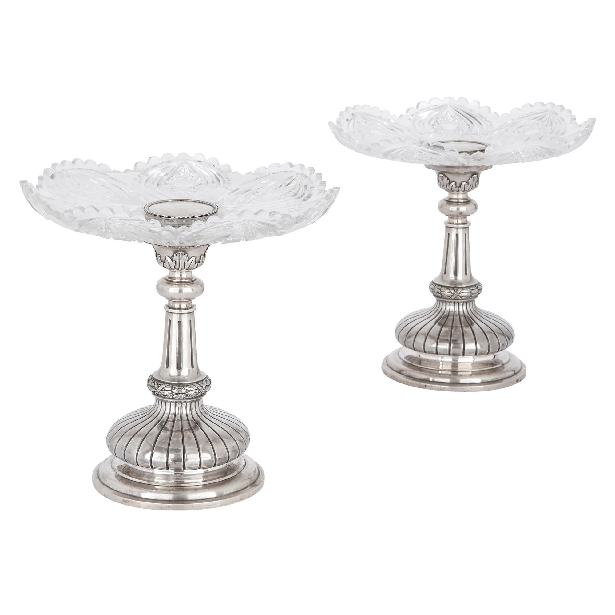 Two Russian Cut Glass and Silver Centrepiece Tazze