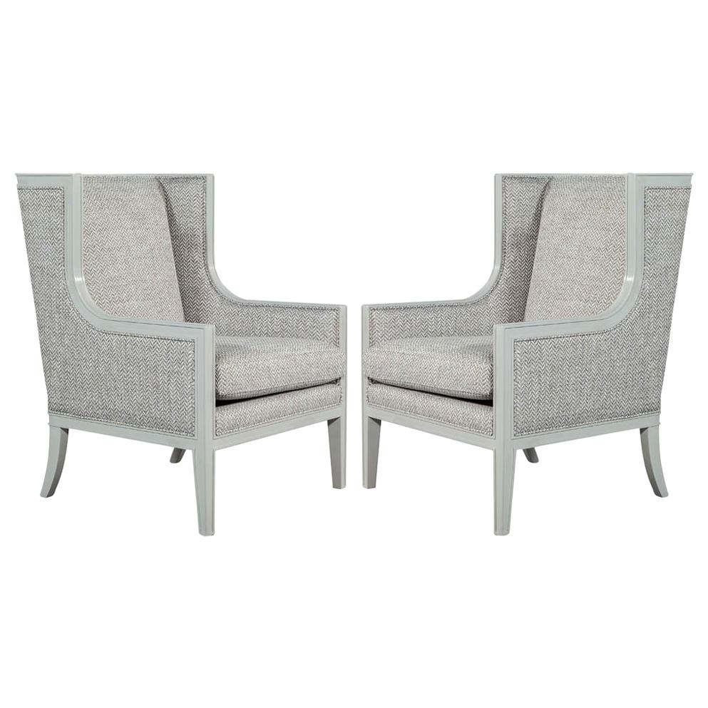 Pair of Modern Wing Chairs in Designer Grey by Carrocel