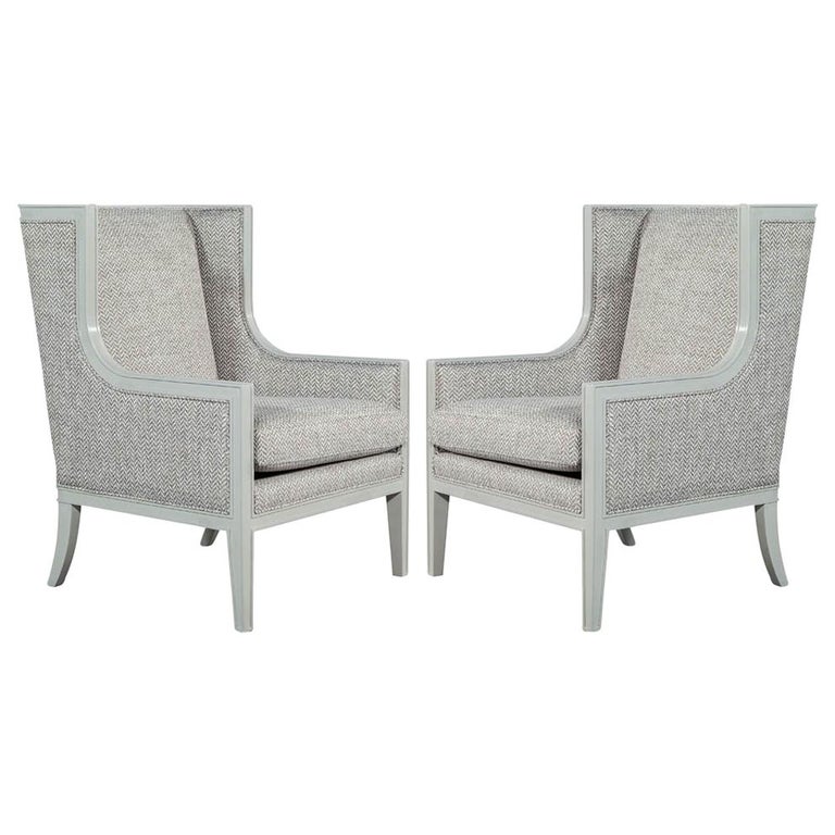 Pair of Modern Wing Chairs in Designer Grey by Carrocel For Sale