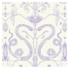 Snake Party in Lilac on Cream-Smooth Wallpaper with Hand Drawn Animals