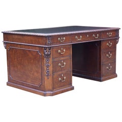 Antique Late 19th Century Chippendale Revival Figured Mahogany Partners Desk