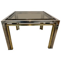 1970s Italian Square Brass, Smoked Glass & Chrome Coffee Table Willy Rizzo Style