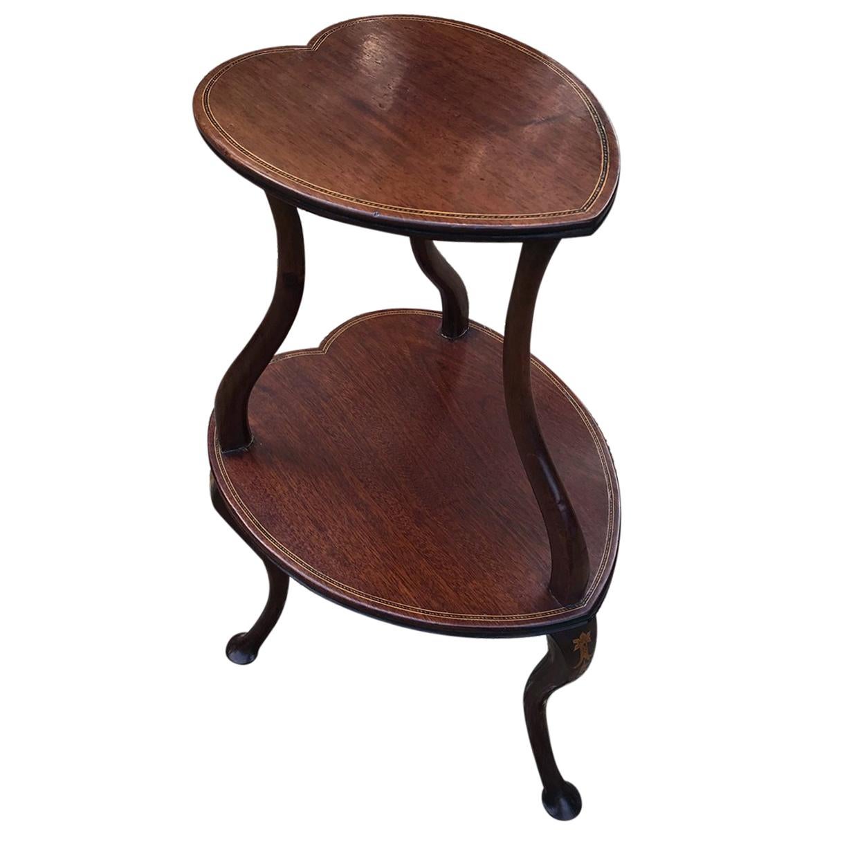 19th Century Mahogany Inlaid Heart Shaped Occasional Table with Two Tiers