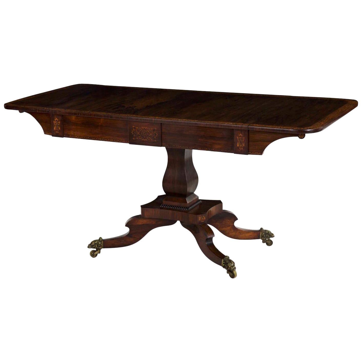 19th Century English Regency Period Inlaid Rosewood Antique Sofa Table