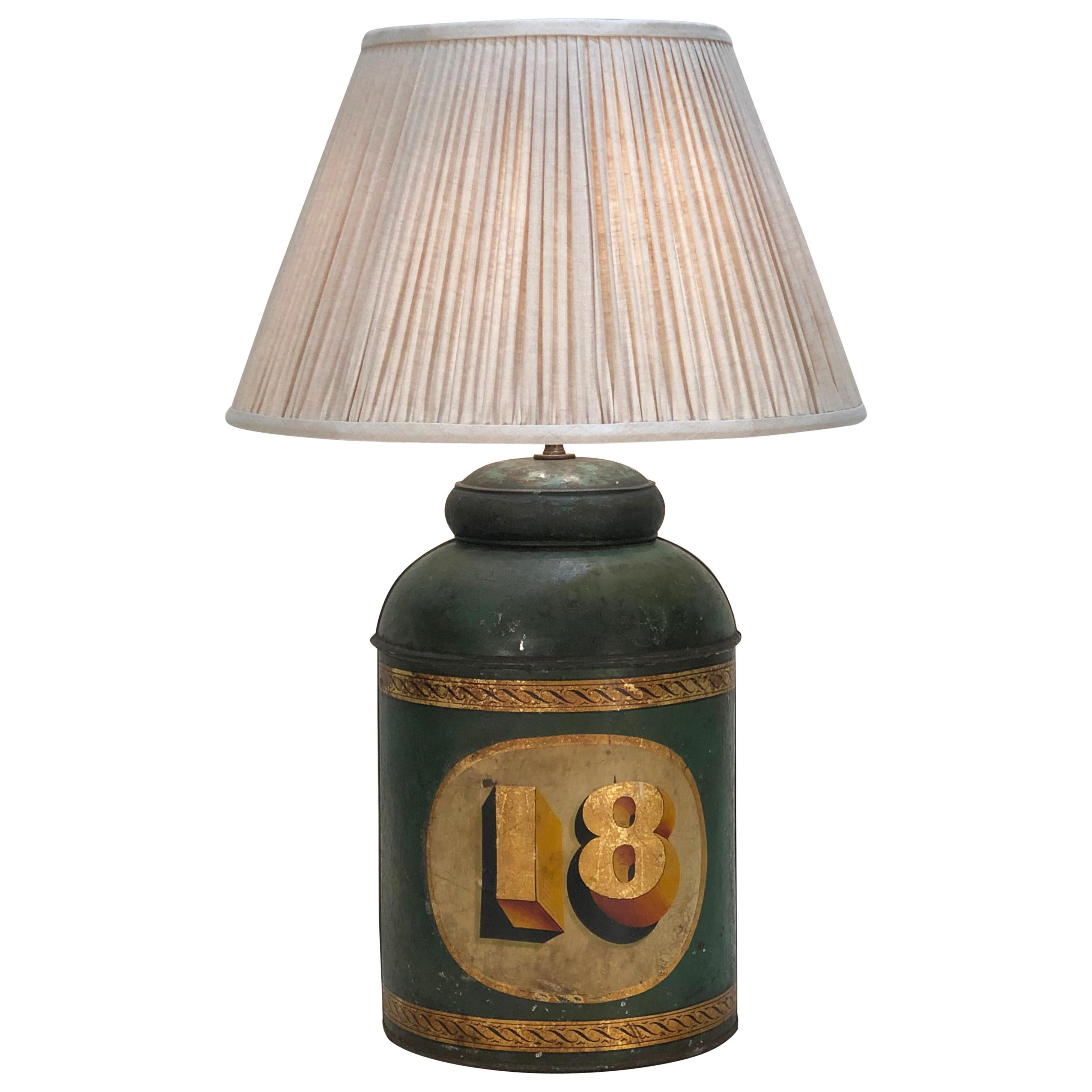 Mid-19th Century English Tole Spice or Tea Canister, Now as a Lamp