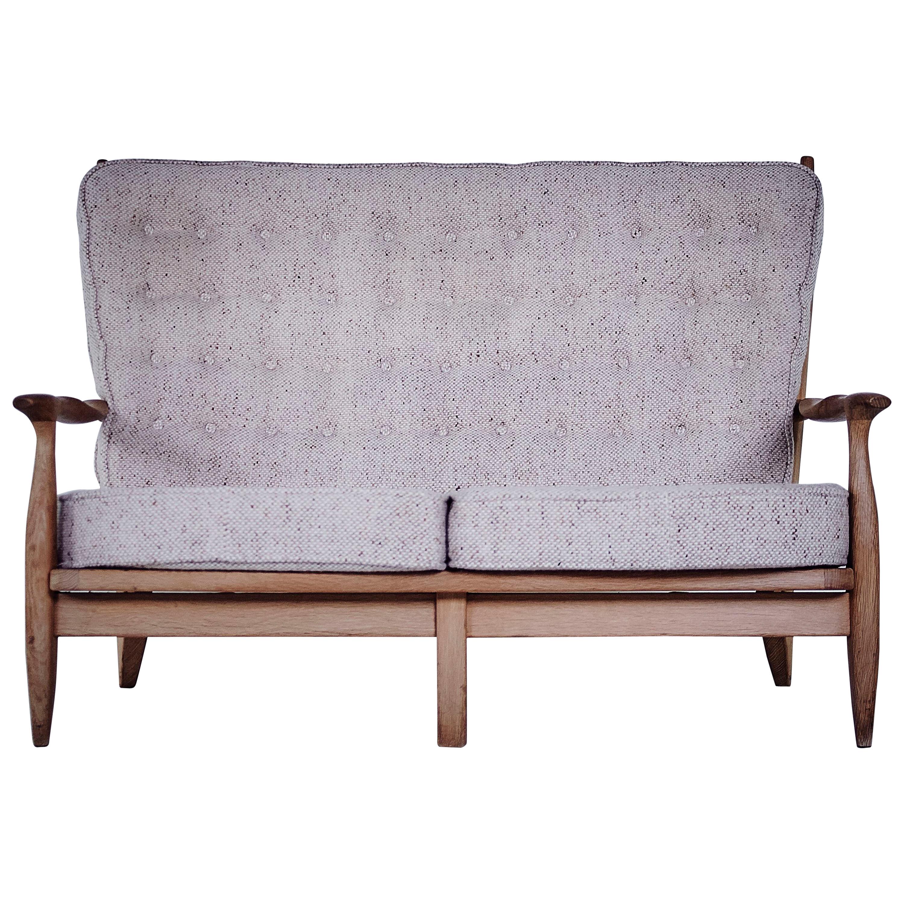 Guillerme and Chambron Midcentury Solid Oak Sofa for Votre Maison, 1975 For Sale
