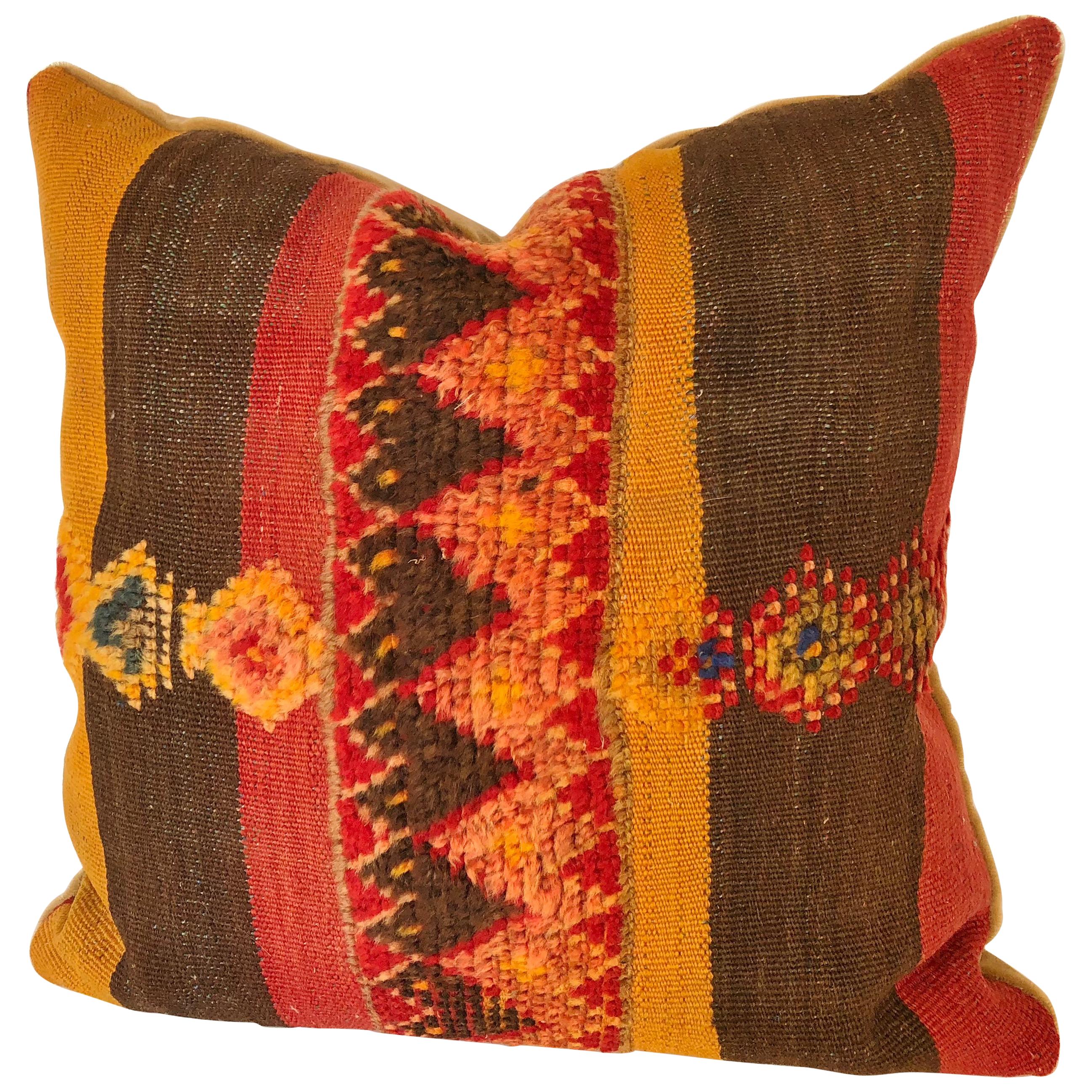 Custom Pillow by Maison Suzanne Cut from a Vintage Moroccan Wool Rug For Sale