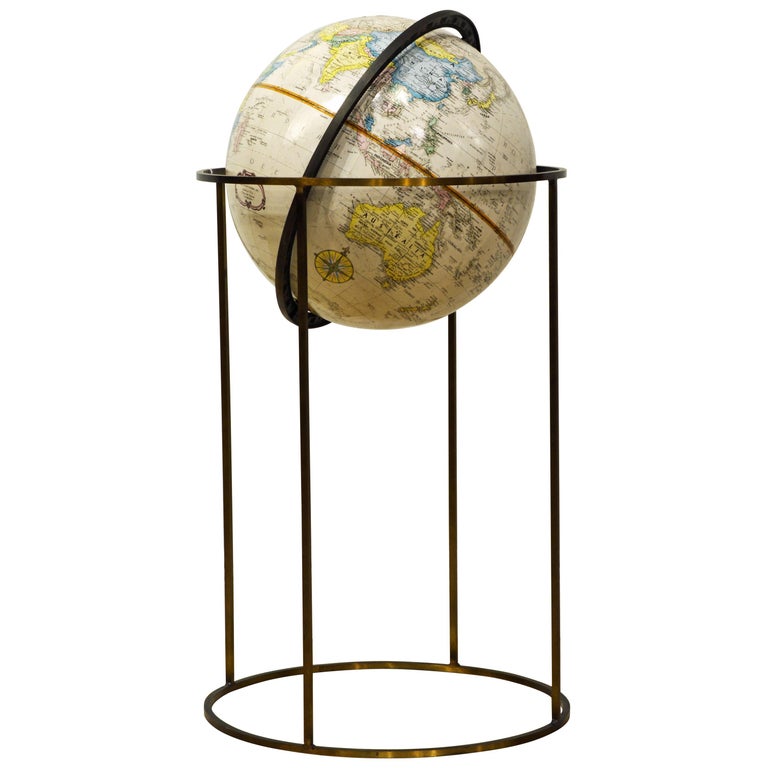 Minimalist Paul McCobb Style Replogle Terrestrial Globe on Brass Stand ...